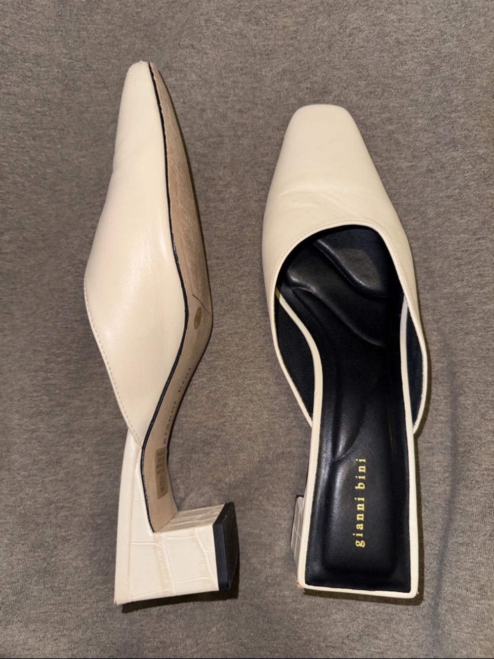 Gianni Bini Leather Cream Square Toe Slingback Mules